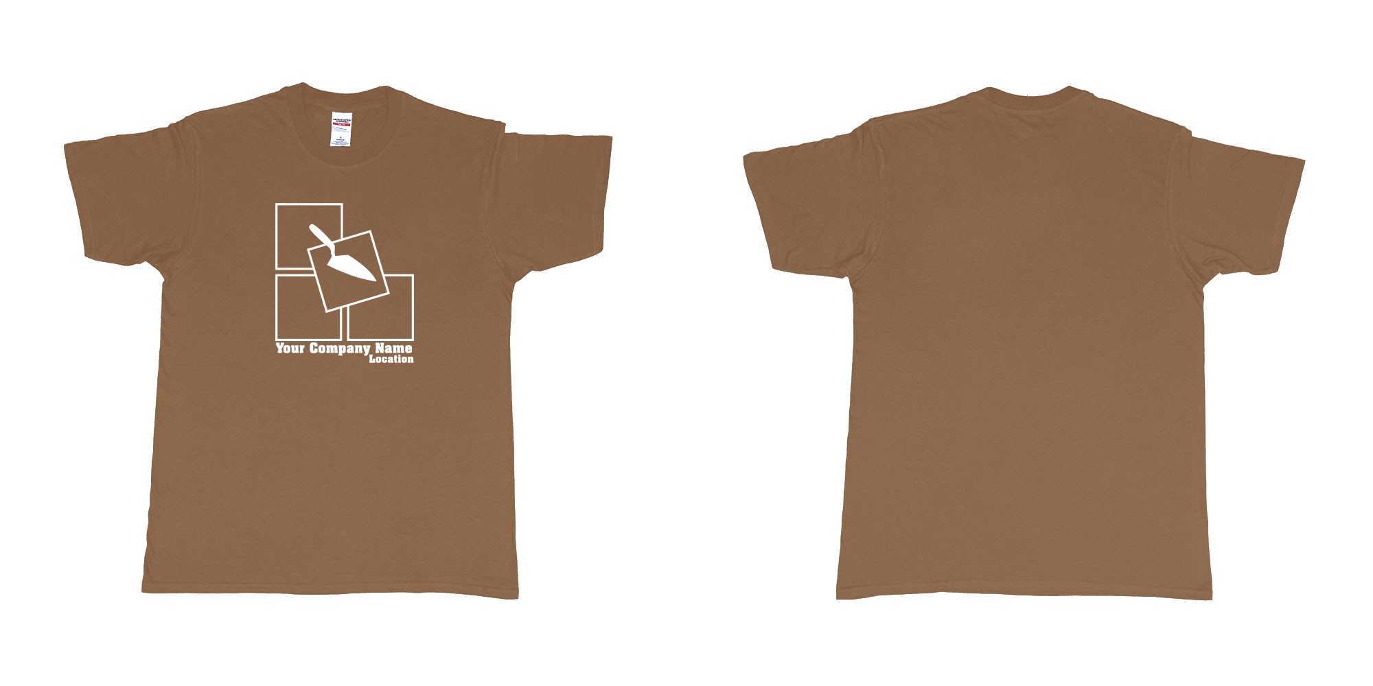 Custom tshirt design tiler and tiles wiht a trowel logo add own custom print text logo and location in fabric color chestnut choice your own text made in Bali by The Pirate Way