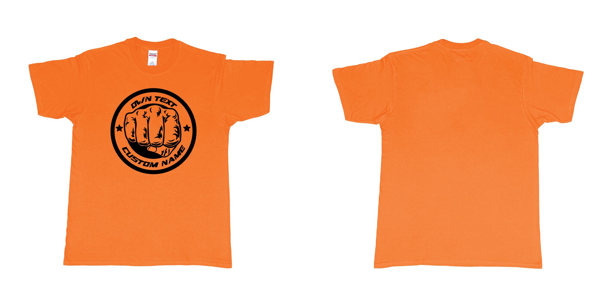 Custom tshirt design ufc mma fist custom logo in fabric color orange choice your own text made in Bali by The Pirate Way