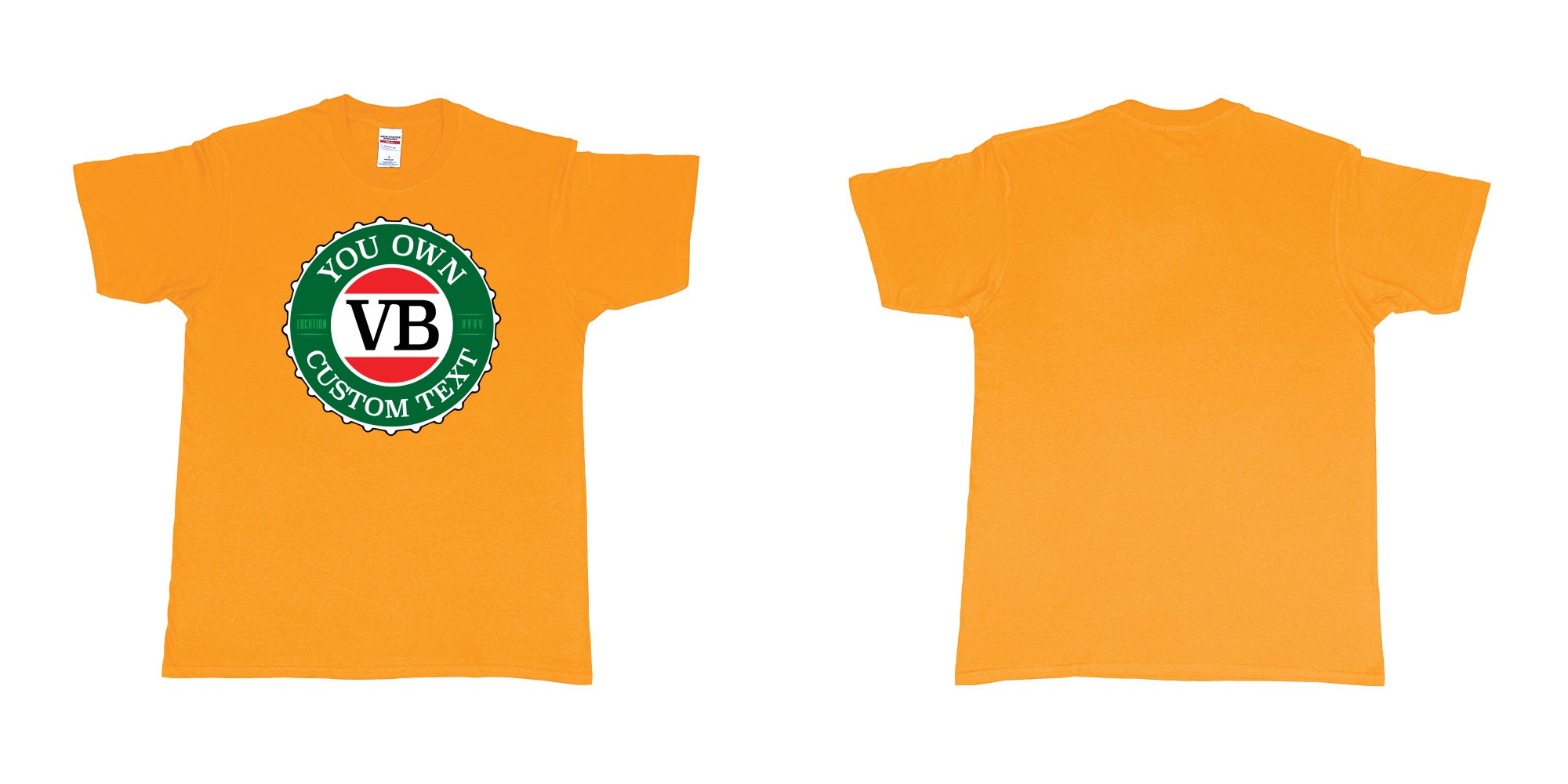 Custom tshirt design vb victoria bitter beer brand bottlecap in fabric color gold choice your own text made in Bali by The Pirate Way