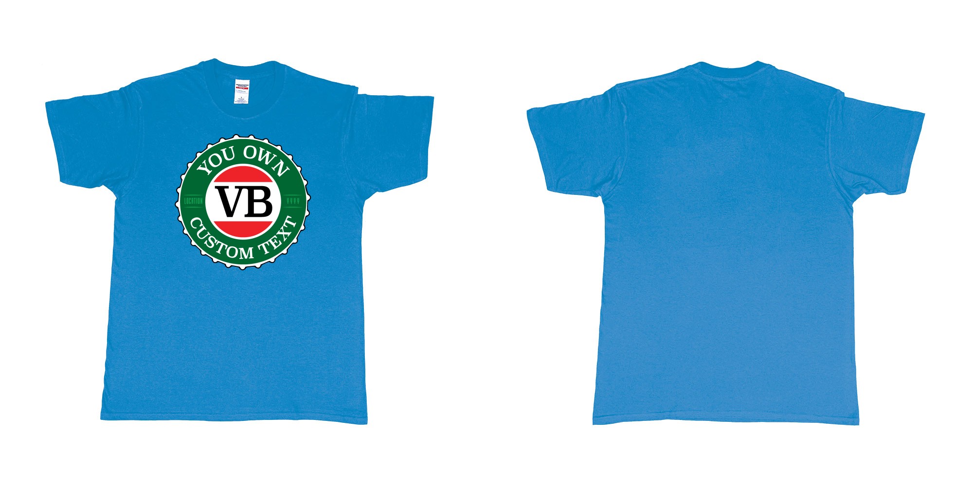 Custom tshirt design vb victoria bitter beer brand bottlecap in fabric color sapphire choice your own text made in Bali by The Pirate Way