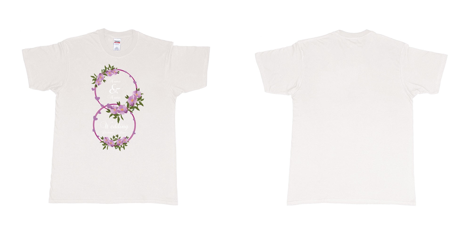 Custom tshirt design wedding hearts flower rings in fabric color white choice your own text made in Bali by The Pirate Way