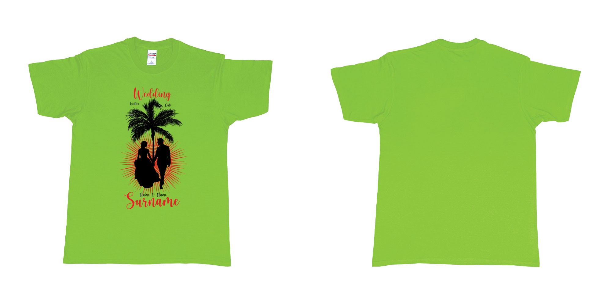 Custom tshirt design wedding palm sun bali in fabric color lime choice your own text made in Bali by The Pirate Way