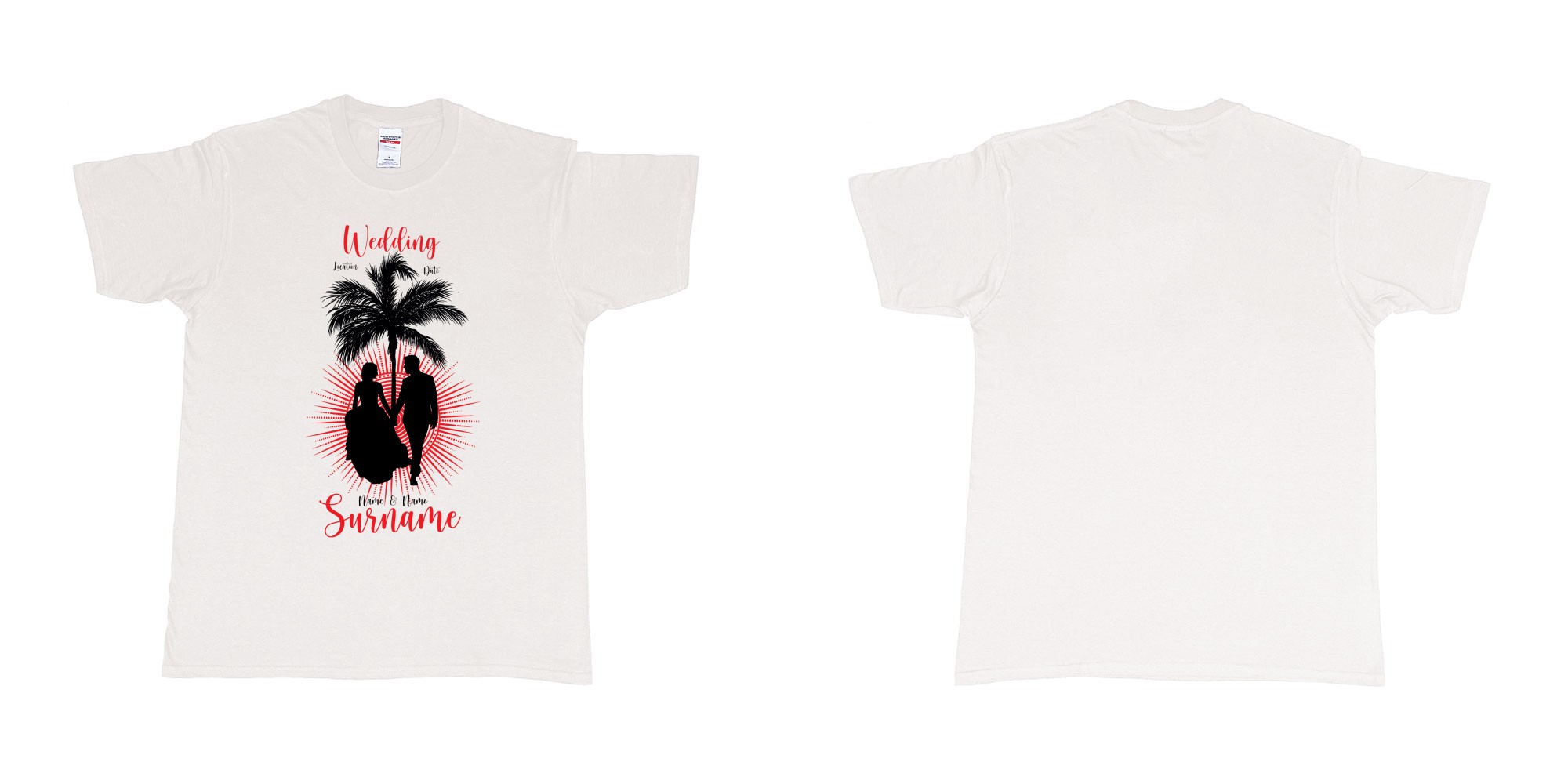 Custom tshirt design wedding palm sun bali in fabric color white choice your own text made in Bali by The Pirate Way