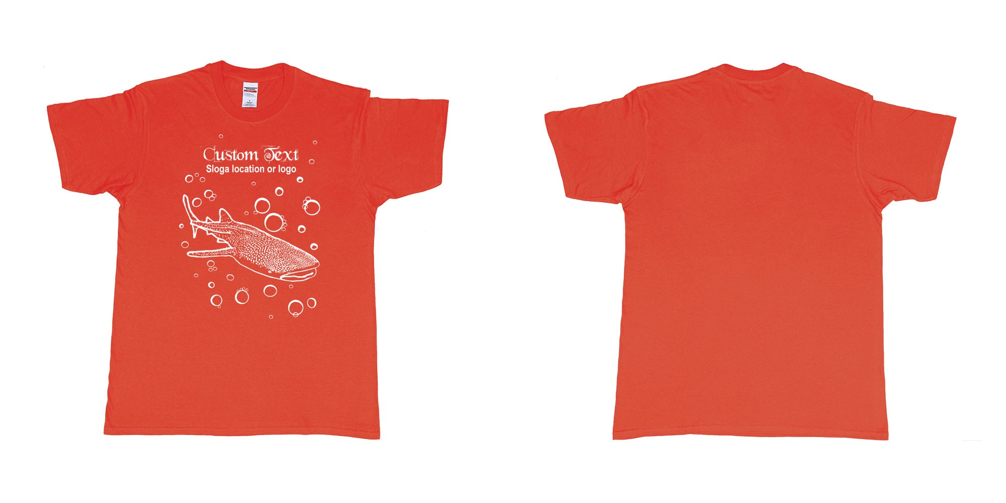 Custom tshirt design whale shark gili islands bubbles in fabric color red choice your own text made in Bali by The Pirate Way