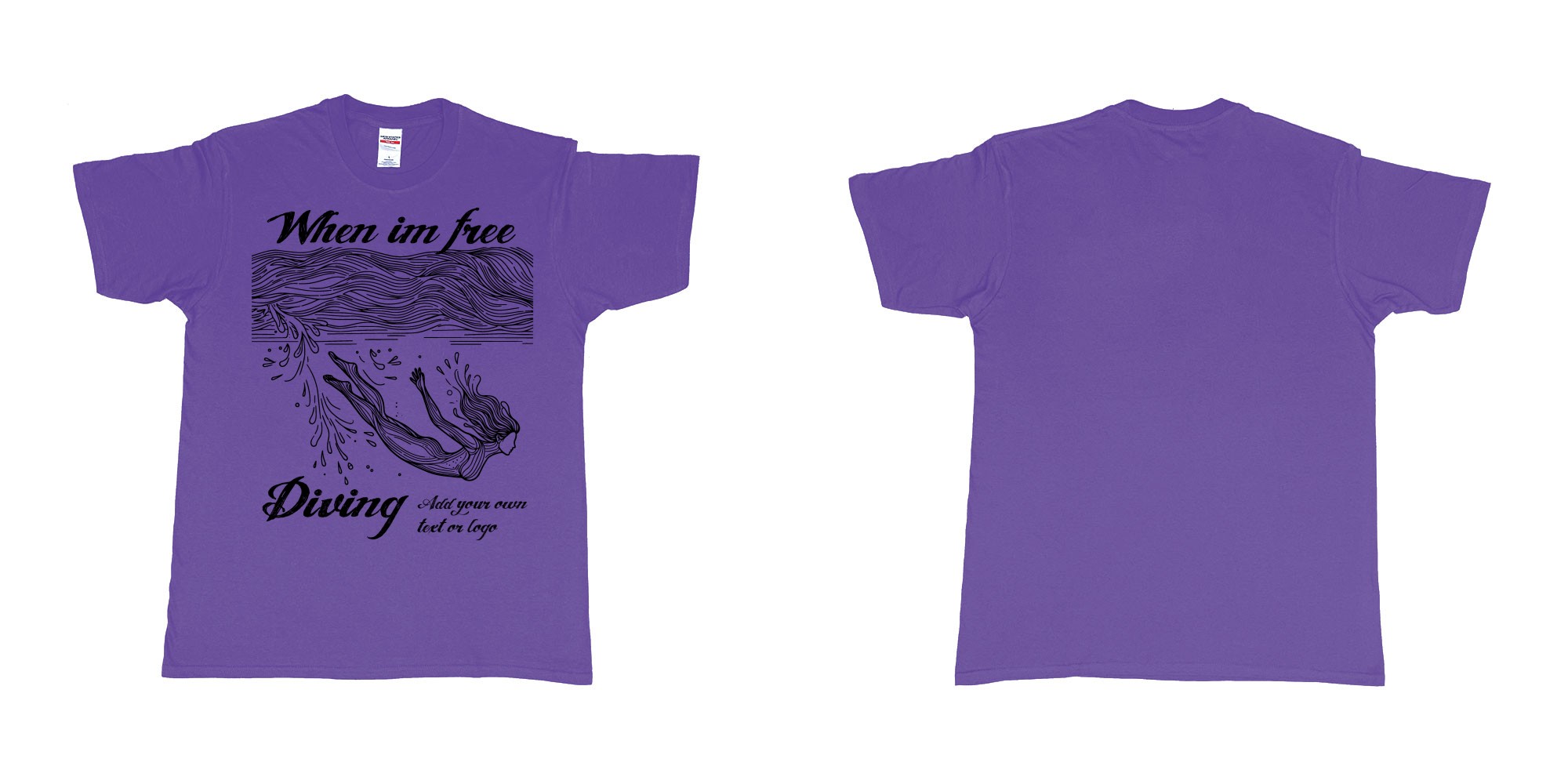 Custom tshirt design when im free diving add own text or logo in fabric color purple choice your own text made in Bali by The Pirate Way