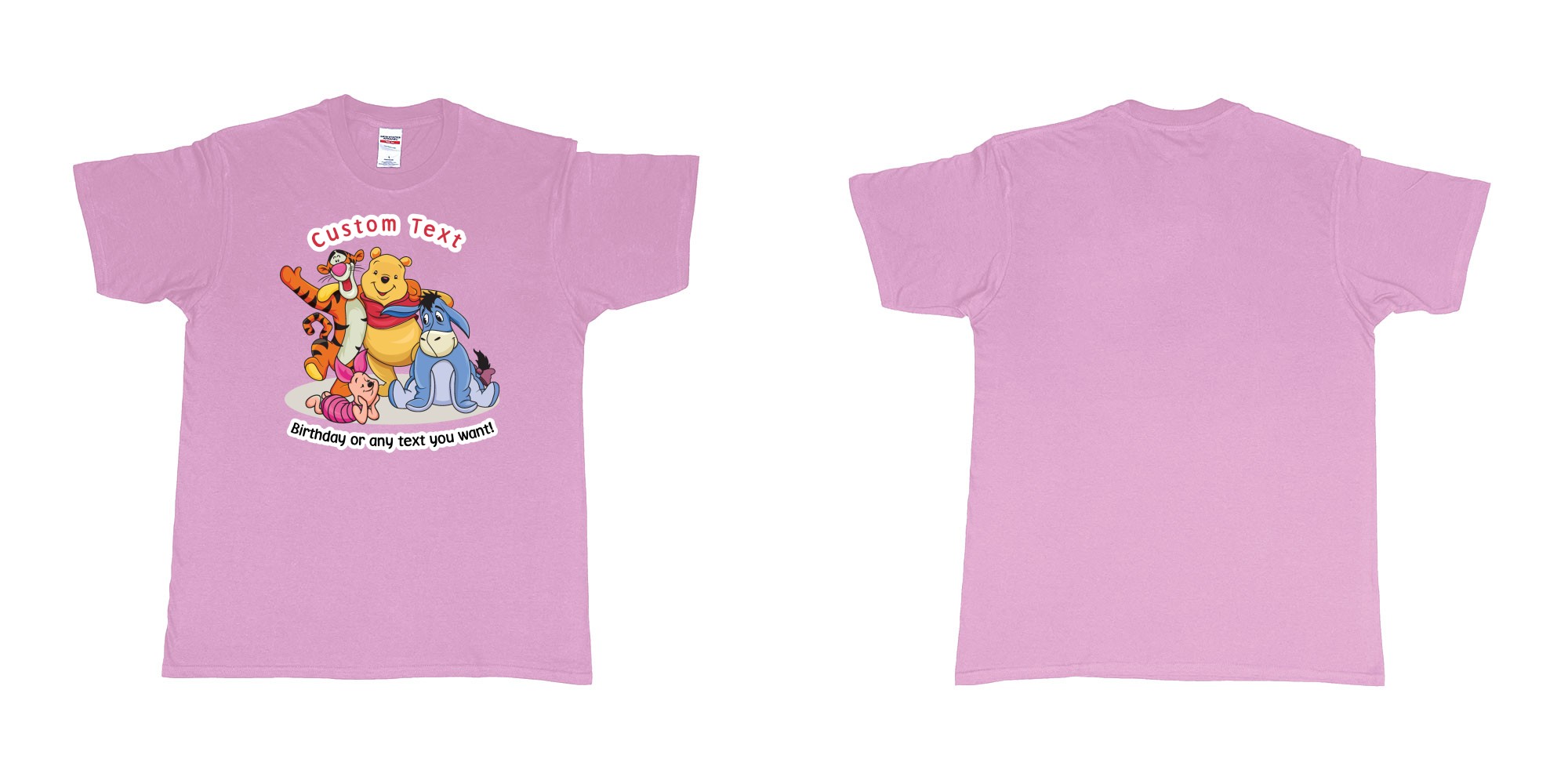 Custom tshirt design winnie the pooh and friend in fabric color light-pink choice your own text made in Bali by The Pirate Way