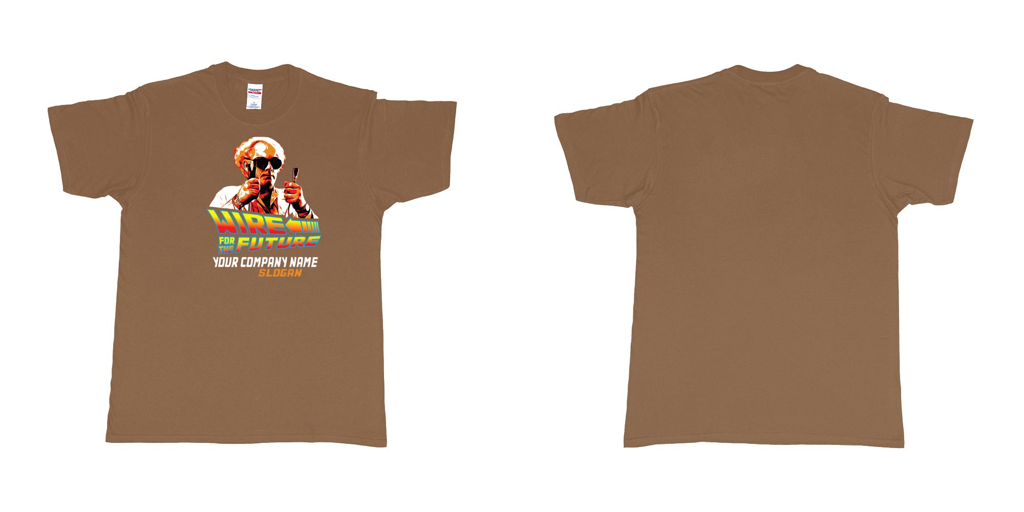 Custom tshirt design wire for the future back to the future electrician sparky in fabric color chestnut choice your own text made in Bali by The Pirate Way
