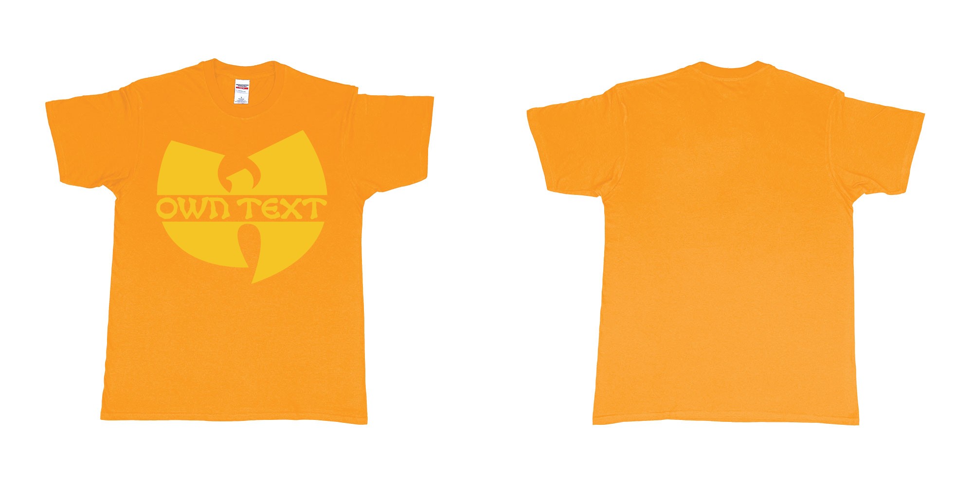 Custom tshirt design wu tang clan logo in fabric color gold choice your own text made in Bali by The Pirate Way