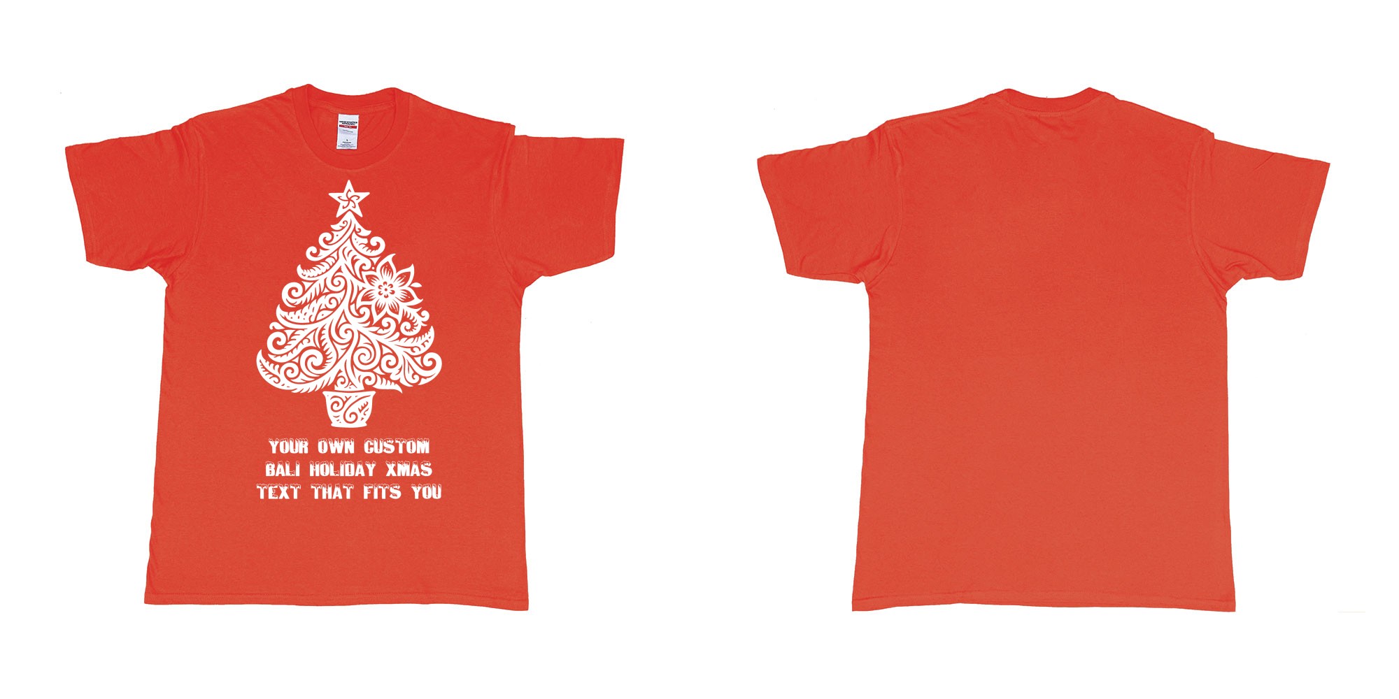 Custom tshirt design xmas tree tribal add own custom text tshirt print bali in fabric color red choice your own text made in Bali by The Pirate Way