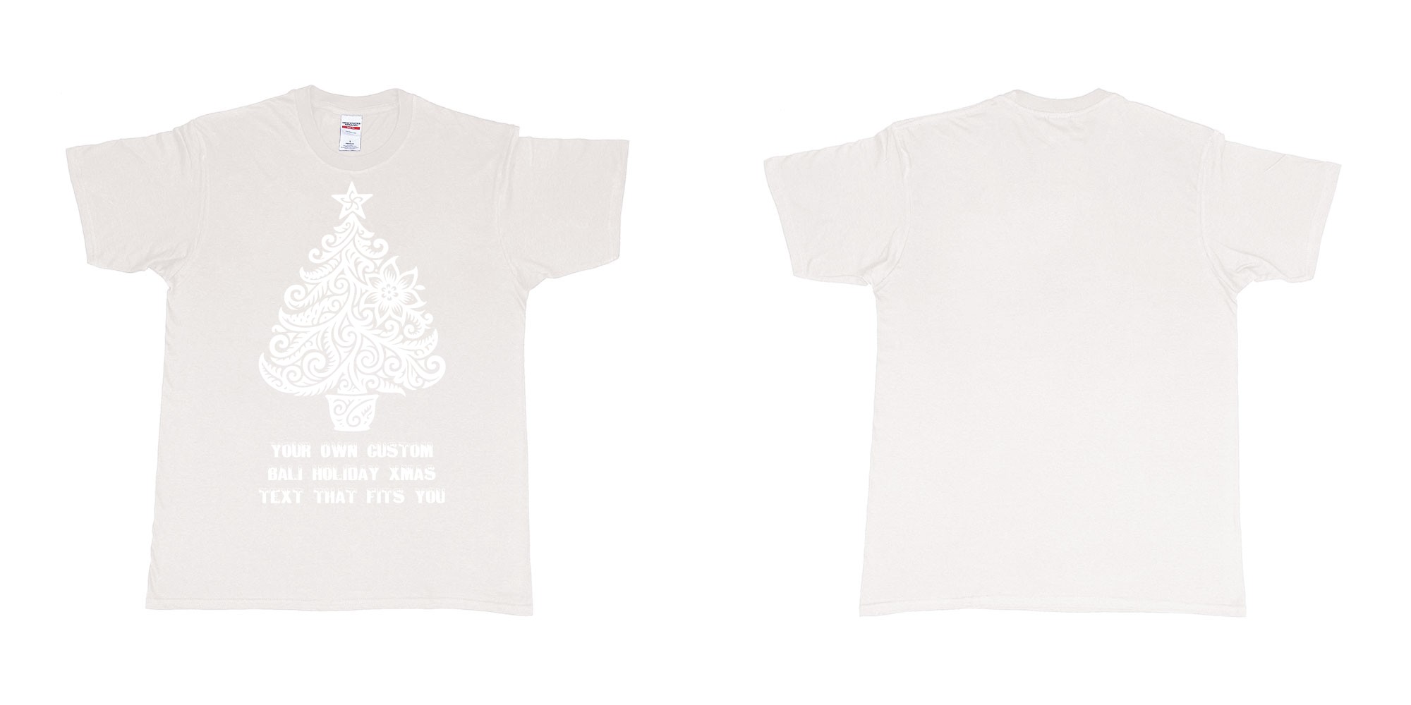 Custom tshirt design xmas tree tribal add own custom text tshirt print bali in fabric color white choice your own text made in Bali by The Pirate Way