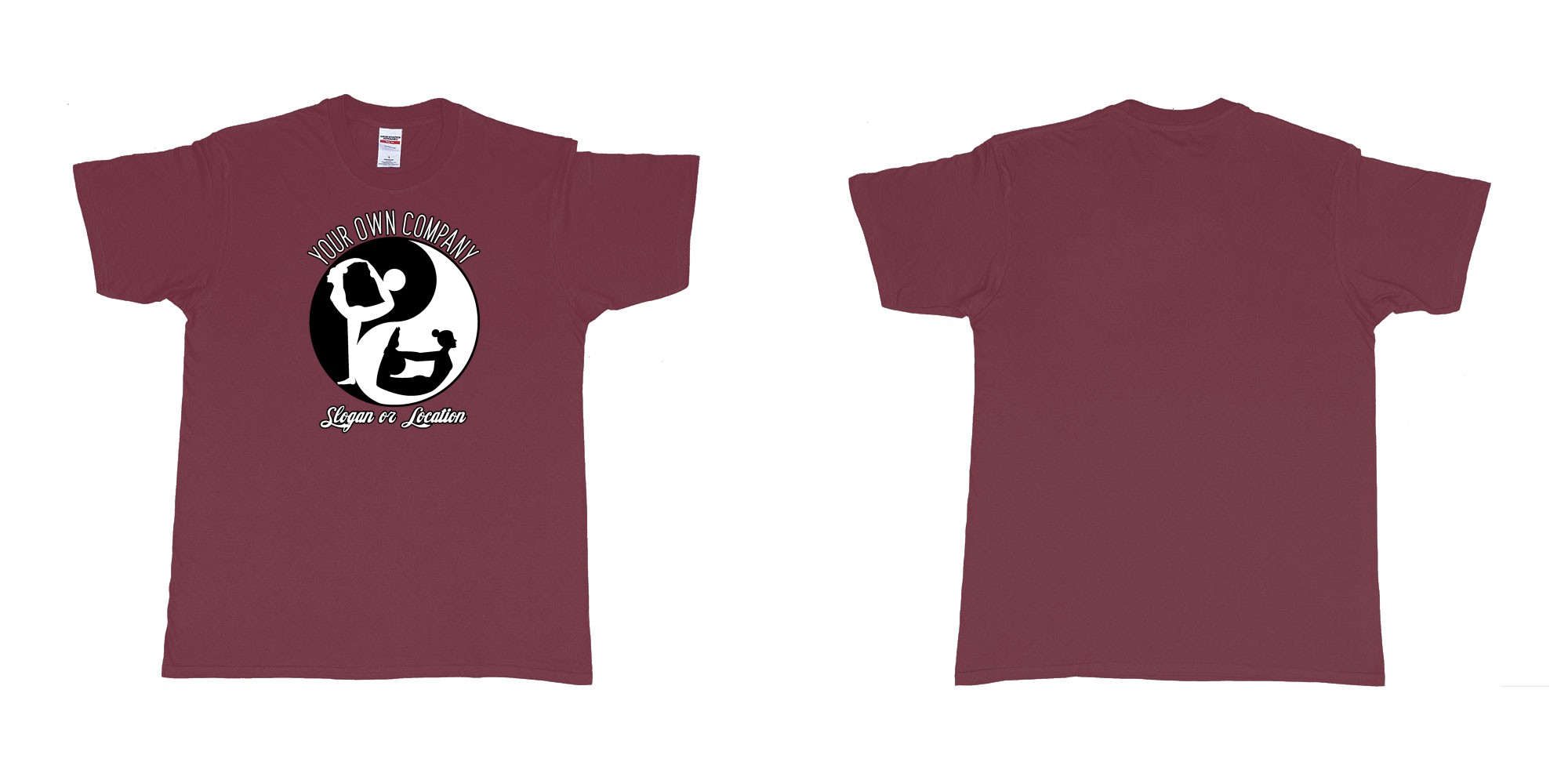 Custom tshirt design yin yang yoga balance custom studio t shirt in fabric color marron choice your own text made in Bali by The Pirate Way