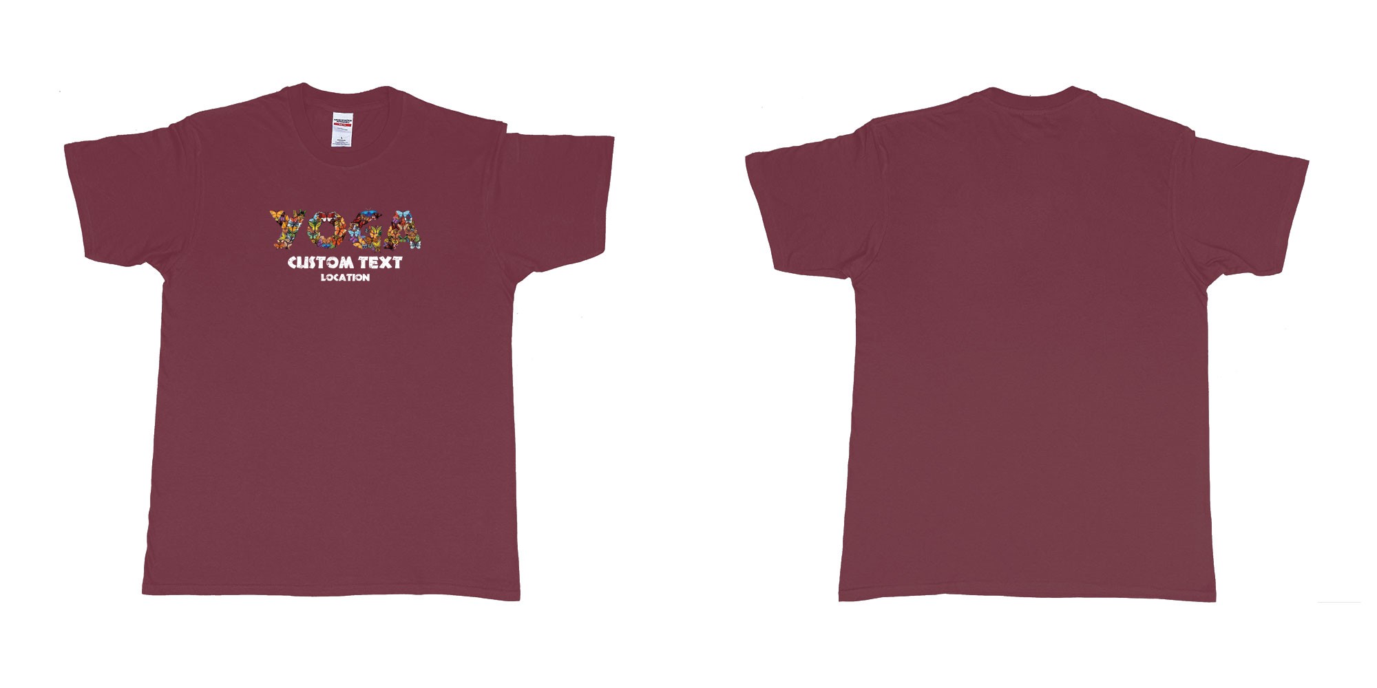 Custom tshirt design yoga butterflys custom text location in fabric color marron choice your own text made in Bali by The Pirate Way
