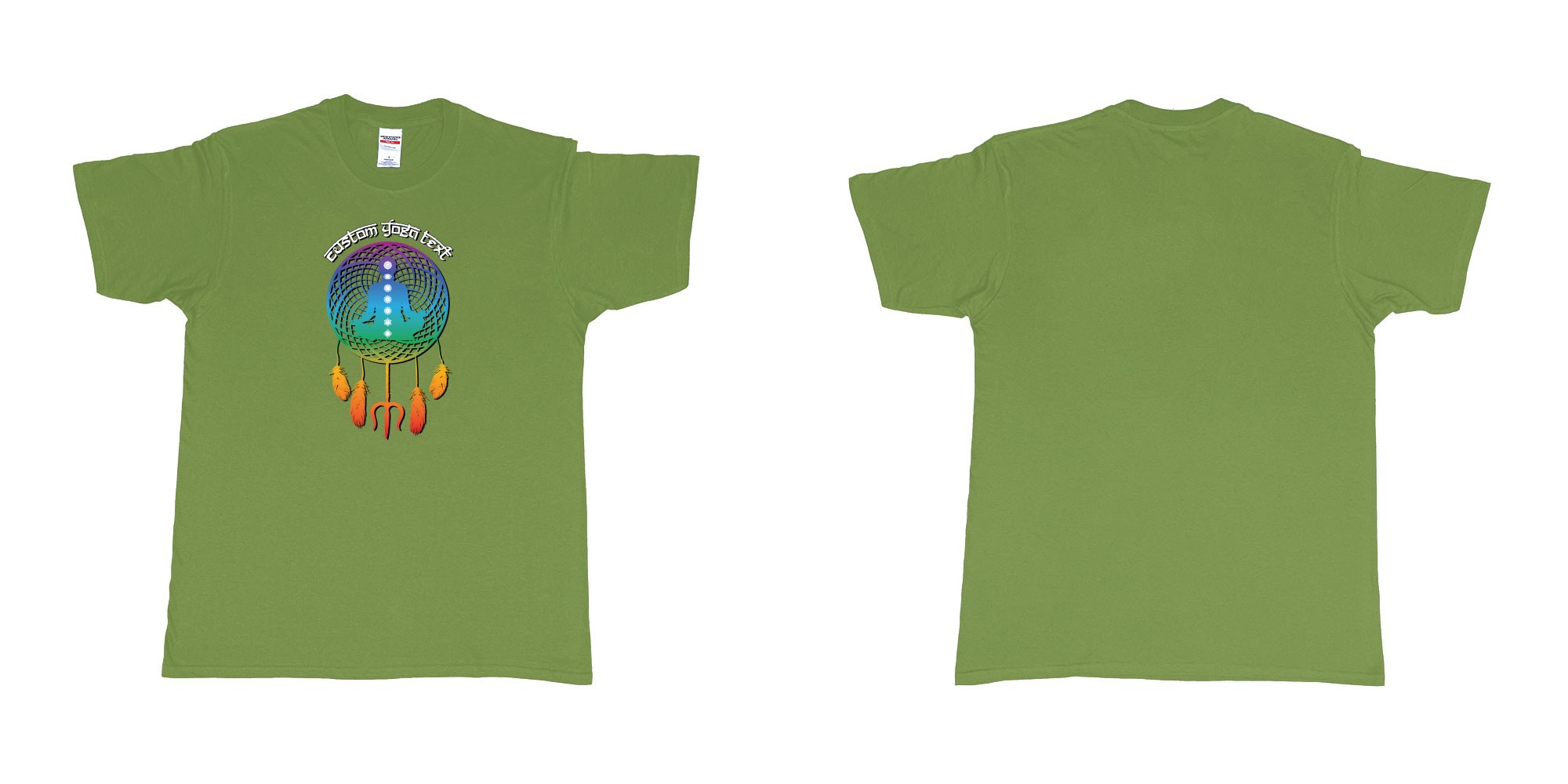Custom tshirt design yoga dreamcatcher in fabric color military-green choice your own text made in Bali by The Pirate Way