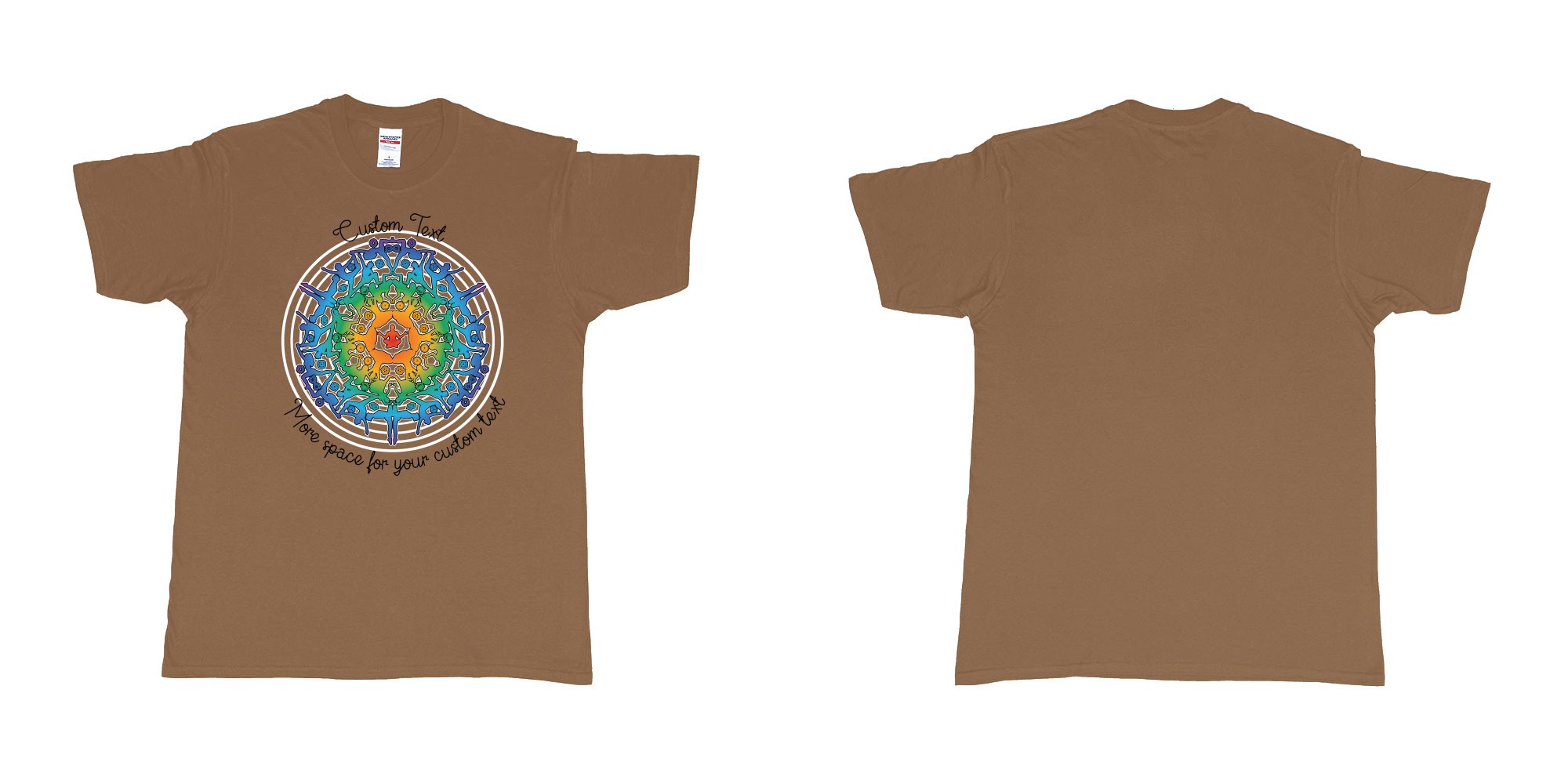 Custom tshirt design yoga mandala in fabric color chestnut choice your own text made in Bali by The Pirate Way
