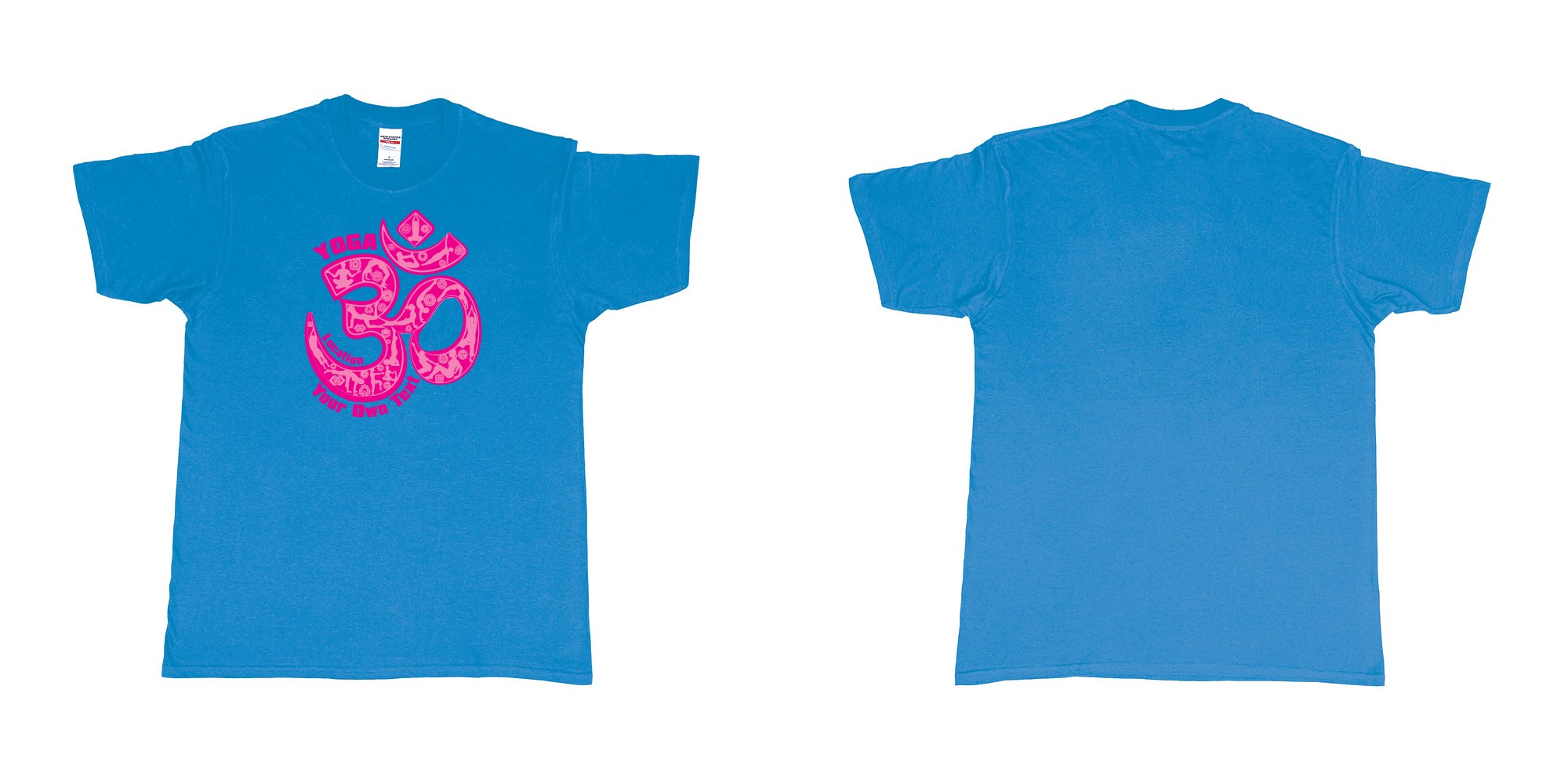 Custom tshirt design yoga om people doing yoga chakras t shirt personalised printing bali in fabric color sapphire choice your own text made in Bali by The Pirate Way