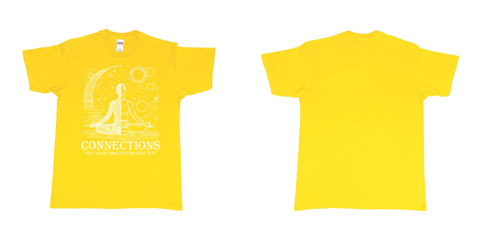 Custom tshirt design yogo connections human moon stars custom bali tshirt printing in fabric color daisy choice your own text made in Bali by The Pirate Way
