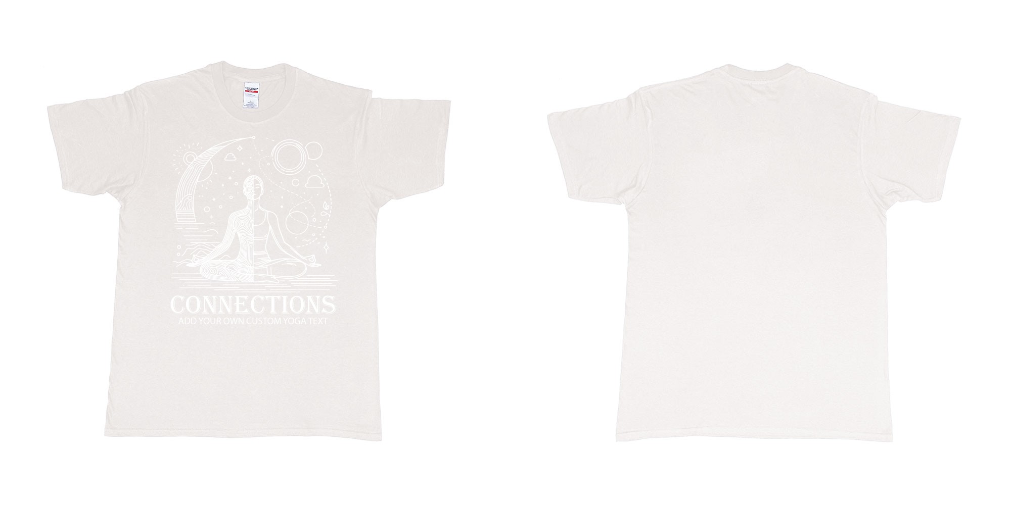 Custom tshirt design yogo connections human moon stars custom bali tshirt printing in fabric color white choice your own text made in Bali by The Pirate Way