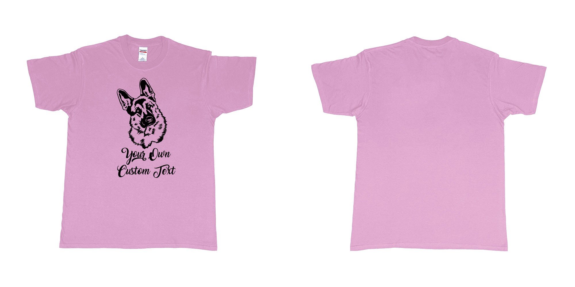 Custom tshirt design zack german shepherd tilts its head your own custom text in fabric color light-pink choice your own text made in Bali by The Pirate Way