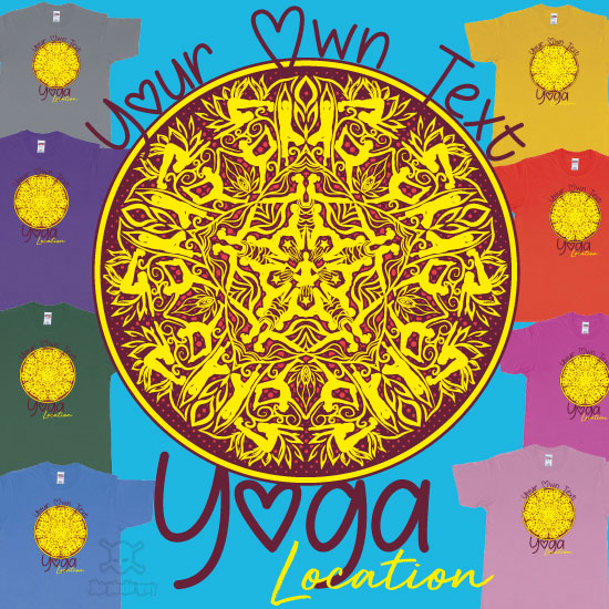 Yoga Mandala with people doing different yoga poses asanas own custom text printing