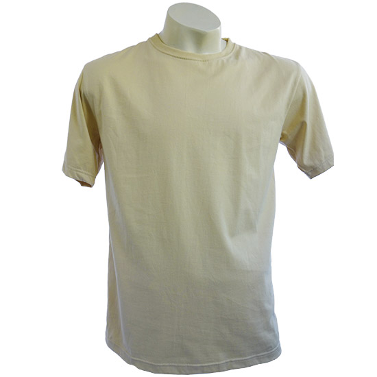 (T01S) T-shirt Standard in Fabric Color (2004) Sand in (210 GSM, 100% Cotton) Fabric ColorsStandard fabric for men shirtsFabric Specification100% Cotton210 Grams Per Square MeterPreshrunk materialThe fabric is preshrunk, but depending on the way you wash, the fabric might still have up to 2% of shrinkage more.