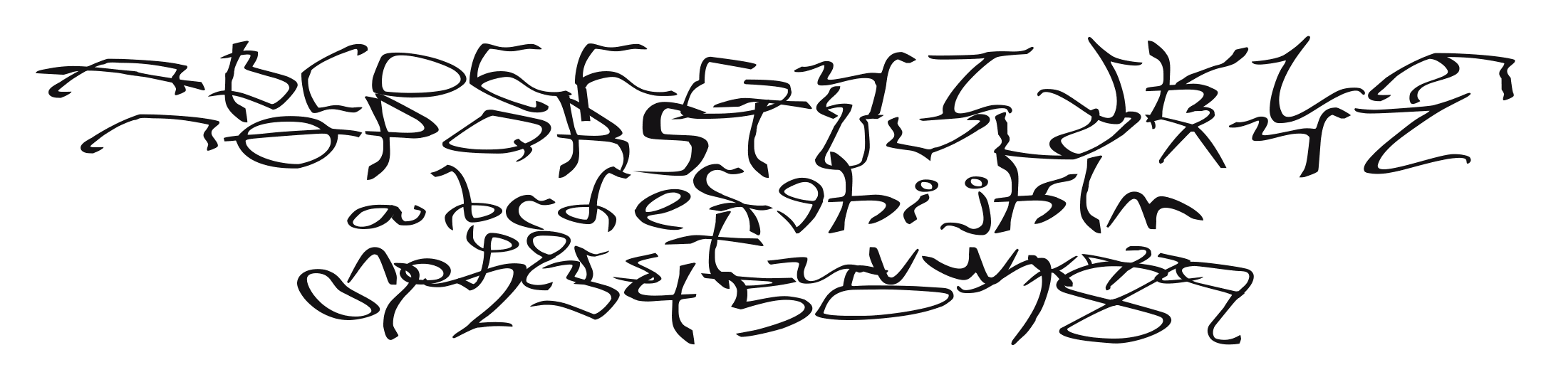 001-Stretched-Strung-Wide: every letter, A to Z and a to z, and the numbers 0 to 9