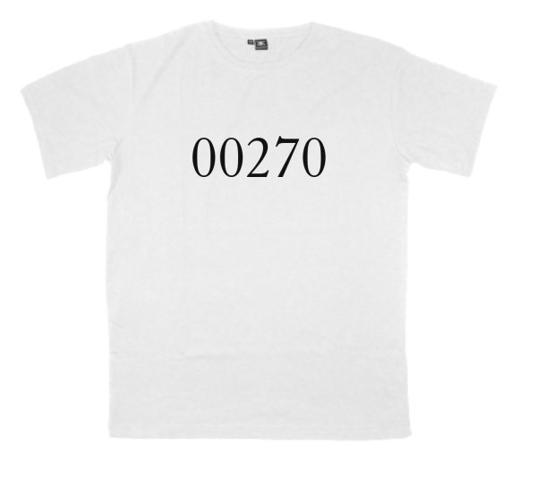 00270 printed on a t-shirt