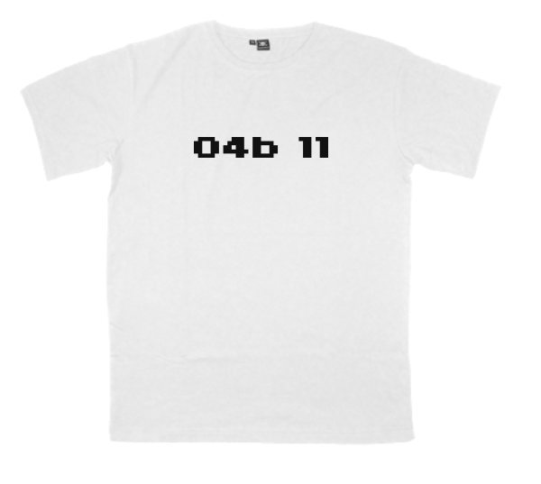 04b-11 printed on a t-shirt