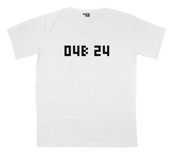 04b-24 printed on a t-shirt