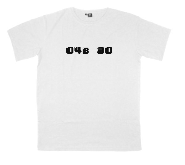 04b-30 printed on a t-shirt