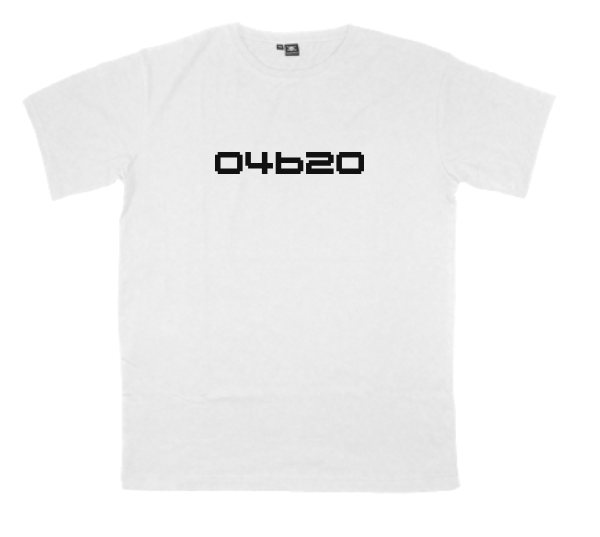 04b20 printed on a t-shirt
