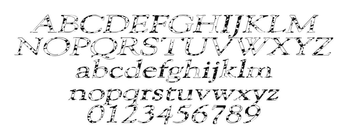 101-Puppies-Italic-SW: every letter, A to Z and a to z, and the numbers 0 to 9