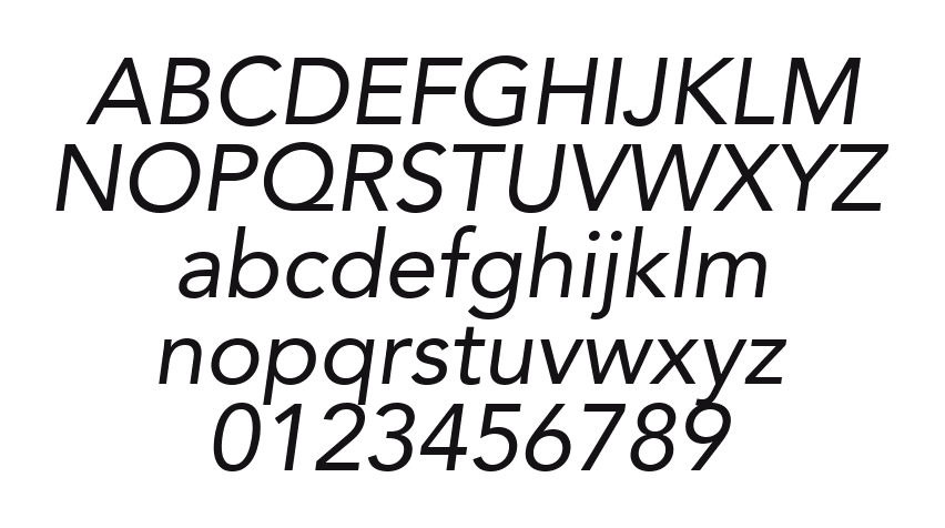 12-Avenir-55-Oblique-74173: every letter, A to Z and a to z, and the numbers 0 to 9