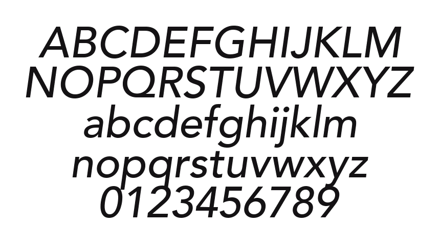 12-Avenir-65-MediumOblique-75173: every letter, A to Z and a to z, and the numbers 0 to 9