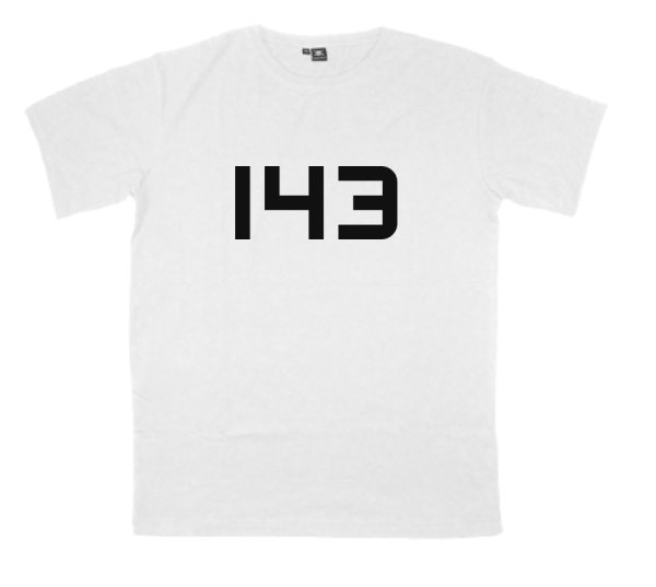 143 printed on a t-shirt