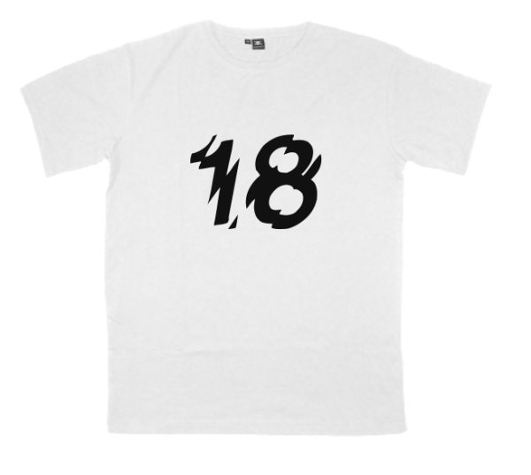 18 printed on a t-shirt