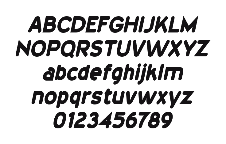 20th-Century-Font-Bold-Italic: every letter, A to Z and a to z, and the numbers 0 to 9