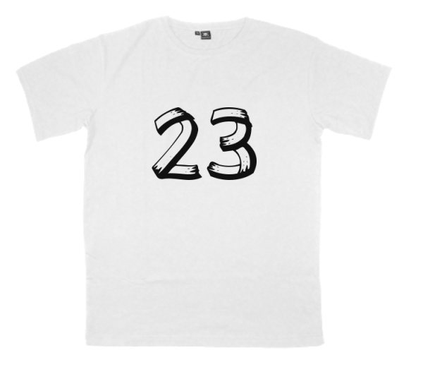 23 printed on a t-shirt