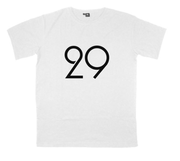 29 printed on a t-shirt