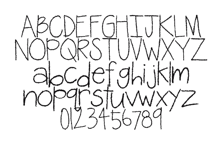 2Peas-Chalk: every letter, A to Z and a to z, and the numbers 0 to 9