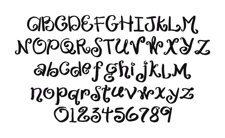2Peas-Cherub: every letter, A to Z and a to z, and the numbers 0 to 9