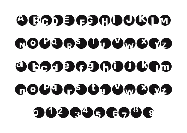 2Peas-Circles: every letter, A to Z and a to z, and the numbers 0 to 9