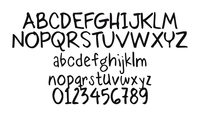 2Peas-FontOne: every letter, A to Z and a to z, and the numbers 0 to 9