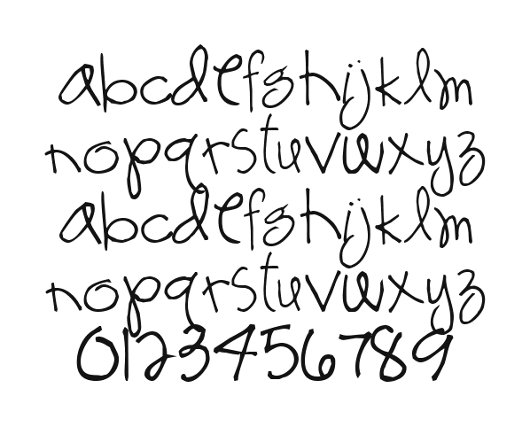 2Peas-Happy-Go-Lucky: every letter, A to Z and a to z, and the numbers 0 to 9