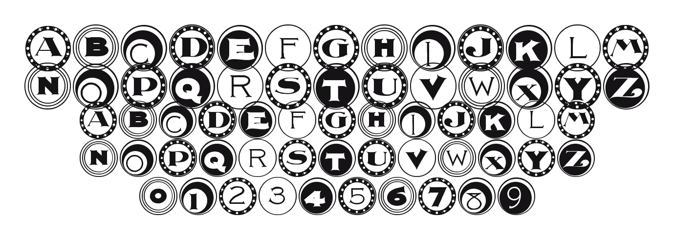 2Peas-Ring-Around: every letter, A to Z and a to z, and the numbers 0 to 9
