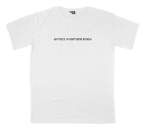 6x7oct-Alternate-Black printed on a t-shirt