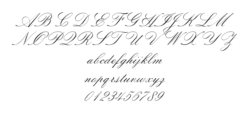 AT-Sackers-Italian-Script: every letter, A to Z and a to z, and the numbers 0 to 9