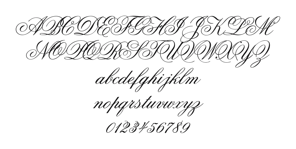 ATFlemishScriptII: every letter, A to Z and a to z, and the numbers 0 to 9