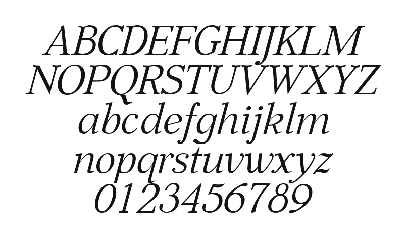 Aabced-Italic: every letter, A to Z and a to z, and the numbers 0 to 9