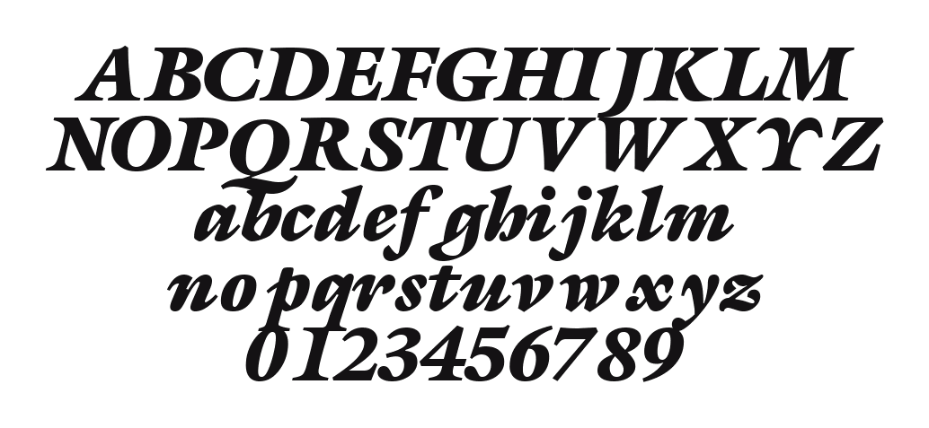 AcanthusBlackSSK-Bold-Italic: every letter, A to Z and a to z, and the numbers 0 to 9