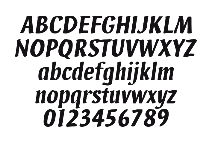 Ad-Hoc-Italic: every letter, A to Z and a to z, and the numbers 0 to 9